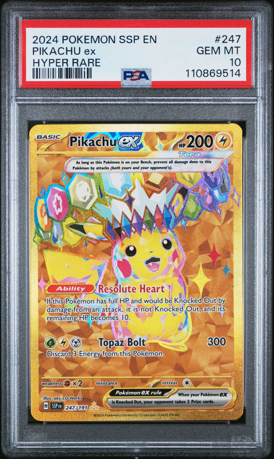 Pikachu ex #247 – Surging Sparks – PSA 10